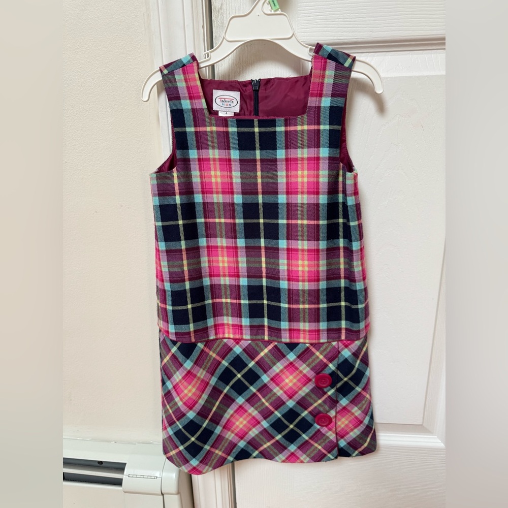 Plaid Sleeveless Dress with Button Detail